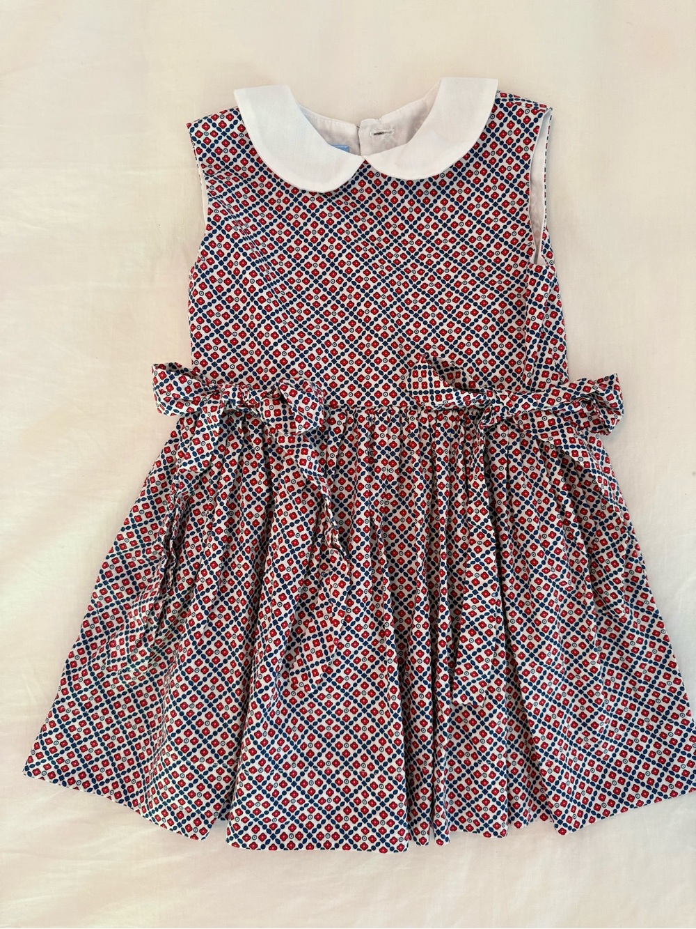Bella Bliss Girls Red & Navy Dress with White Peter Pan Collar. Size 2.
